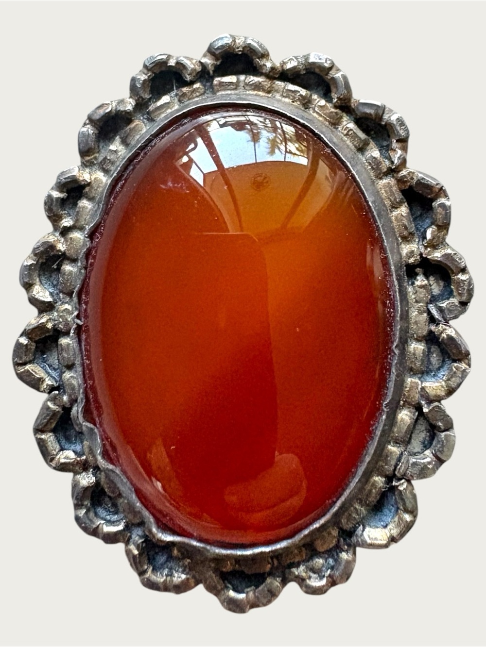 Classic Silver-Frame Carnelian Statement Brooch - Orange